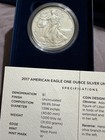 American Eagle One Ounce Silver Eagle Uncirculated 2017 Coin W us Mint Box   Coa