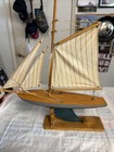 Vintage Wooden Pond Yacht Sail Boat With Stand 
