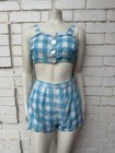 Vintage 60s Cotton Gingham 2 Pc Swimsuit Set Beach Playsuit Sun Suit Size Small