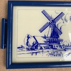 Vintage Dutch Windmill Glass   Wood Serving Tray Signed Stevenson
