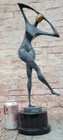 Signed Modern Bronze Woman Sculpture Abstract Form Green Patina Fine Art Decor