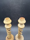 Pair Of Vintage Carved Wood Taper Candle Holders Open Barley Twist Design Footed