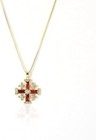 Red Topaz Jerusalem Cross Crusaders Pendant Necklace Gold Plated 18k