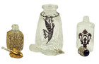 3 Vintage Miniature Perfume Bottles W  Metal Overlay Smallest 2  Largest 4 