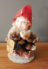Vtg Christmas Putz Gnome Elf Pixie Ornament 3  Pinecone Felt Pipe Cleaner Gift