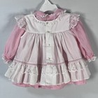 Vintage Bryan 18 Mth Pinafore Dress 2 Piece Pink   White Striped Ruffles Lace
