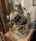 Full Size Antique Us Navy Brass Divers Diving Helmet Mark V Deep Sea Scuba Base