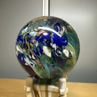 3 75  Art Glass 2 5 Lb  Paperweight Orb Swirl Green Blue Yellow Bubbles Galaxy