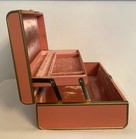 Vintage Farrington Jewelry Box Pink Coral Brass Trim Velvet Lining 50s No Key