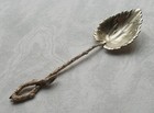 Rare Serving Spoon Figurative Design Branch With Leaf In 800 Silver