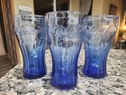 3 Vintage Coca-cola Cobalt Blue Drinking Glasses  6    Tall 16oz G1 Trio