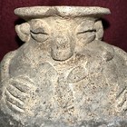 Rare Vintage Ecuadorian Pre-columbian Clay Monkey Face Pottery Vase 