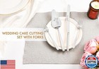 Wedding Cake Cutting Set  Silver Knife And Server Set With Forks  Mr And Mrs 