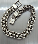 Antique 925 Sterling Silver Book Chain Link Bracelet - 19 5cm 