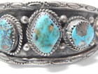 Signed Vintage 5 Stone Bracelet Navajo Sterling Silver Turquoise - Stunning  