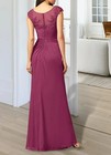 Magenta Lace Neck Cap Sleeve Chiffon Formal Evening Gown Mother Of Bride Dress