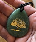 Green Aventurine Pendant With Brass Tree Of Life Inlay 