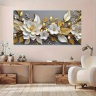 White And Gold Floral Canvas Print Art Wall Art Canvas Painting Home Decor Mural