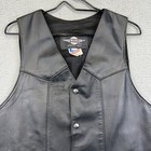 Trim Leather Motorcycle Vest Adult 44 Black Snap Front Biker Riding Grunge Bike
