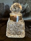 Antique Art Deco English Cut Glass crystal Vanity scent Bottle Sterling Collar