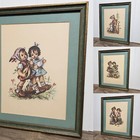 Vintage Hummel Goebel Stapco German Framed Wall Art Print Boy Girl 12x15 Set 4