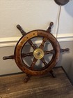 Vintage Antique Wooden Ship Wheel Helm Nautical Hanging Decor Real Wood Brass