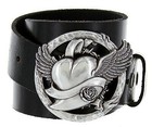 Flying Heart Made In Italy Silver Buckle With Genuine Leather Casual Belt