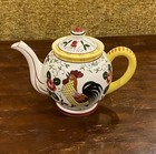 Ucagco Teapot Early Provincial Rooster   Roses Japan 1950 60s Kitschy Farmhouse