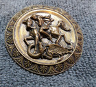 Large Antique Metal Picture Button Warrior Horseback Slaying Dragon