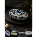 Vintage Chinese Blue White Porcelain Box Hand-painted Bird Floral Trinket Vanity
