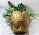 Vintage Patinated Brass Seashell Planter Shell Hollywood Regency