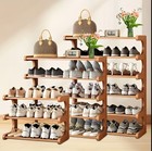 3 5 6 Tier Bamboo Shoe Rack Organizer Wooden Shelf Entryway Space Saving