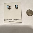 Handmade Native American Sterling Silver Oval White Opal Stud Earrings Butterfly