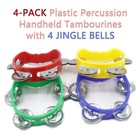4-pack Plastic Percussion Handheld Tambourines With 4 Jingle Bells  4 Color