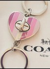 Rare Coach Heart Valet Keyring Pink Striped Key Chain  Bag Charm