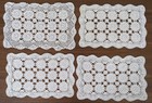 Lot Of 4 Vintage White Hand Crocheted Placemats  - 11  X 16  - Table Scarves