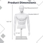 Male Mannequin Realistic Plastic Half Body Head Turn Dress Form Display W base