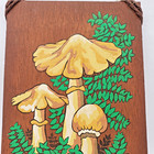 Vintage 1970s Mushroom Hand Painted Wood Wall Hanging  Mcm Boho Mid Century
