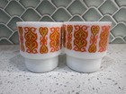 Vintage Mid Century Modern Glass Stacking Milk Mug 1960s Orange Yellow Set Of 2
