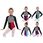 Children Girls Gymnastic Ballet Dance Leotard Long Sleeve Shiny Bodysuit Costume