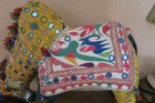 Vintage Embroidery Mirrorwork Bull Figure 17 x19  Ethnic Rajasthan Banjara India