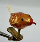 Vintage Mercury Glass Clip-on Bird Ornament Bristle Tail Gold Orange