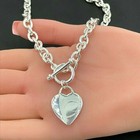 Heart Tag Pendant Toggle Thick Chain Necklace Silver