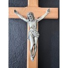 Vintage Wooden Wall Crucifix Silver Tone Metal Corpus Inri Plaque 12 Inch Cross