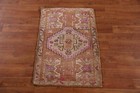 Oriental Accent Rug Hand-made Vintage Geometric Rust Wool Anatolian Carpet 2x3