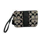 Coach Wristlet Wallet Black Tan Signature Stripe Logo C Canvas Zip Top - New