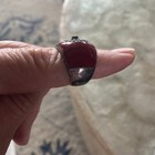 Vintage Sterling Silver Chunky Marcasite And Red Epoxy Wide Dome Cocktail Ring