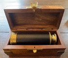 Vintage Brass Captains Spyglass Collapsible Telescope  4-6    With Wooden Box