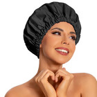 Reusable Shower Cap For Women Large Waterproof Hair Bonnet Elastic Black Long Us