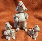 Vintage White Porcelain Spaghetti French Poodle Dog Mom And Puppies Japan